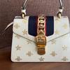 [Pre-Owned] Sylvie Gold Buckle Bee Star Pattern Striped Web Leather Crossbody Bag - Very Good #1S27P1E