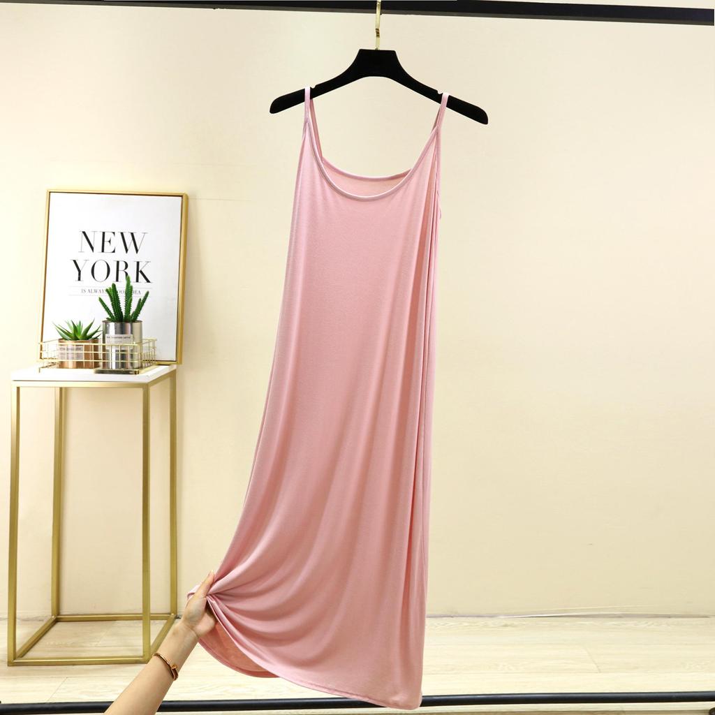 Modal Spaghetti Strap Dress Summer Sexy Sleeveless Tank Dress Solid Color Casual Camisole Dresses Long Soft Sleepdress Basic Slipdress