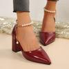 Fashion 2025 Spring New Coarse Heel Shoes Women Fashion Pointed Shallow Mouth Beaded Waterproof Anti-slip Wear-resistant High Heels