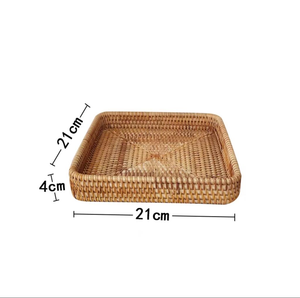 Rattan Storage Box Hand-Woven Rattan Storage Tray Wicker Basket Fruit Tea Organizer Kitchen Supplies Household Tools