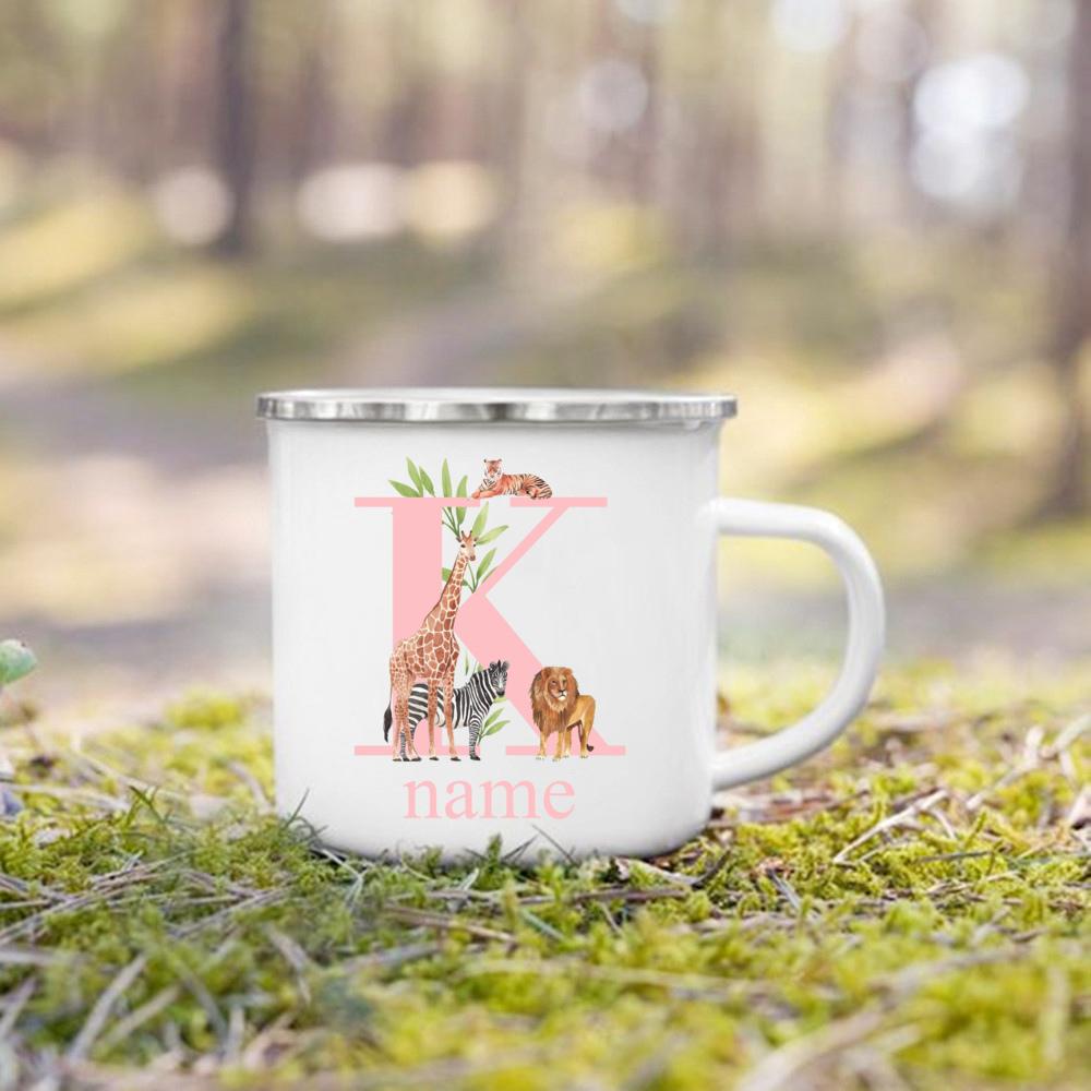 Personalized Safari Animal Initial with Name Cup Custom Wild Party Juice Milk Mug Kids Handle Cup Birthday Favors Gift for Girls