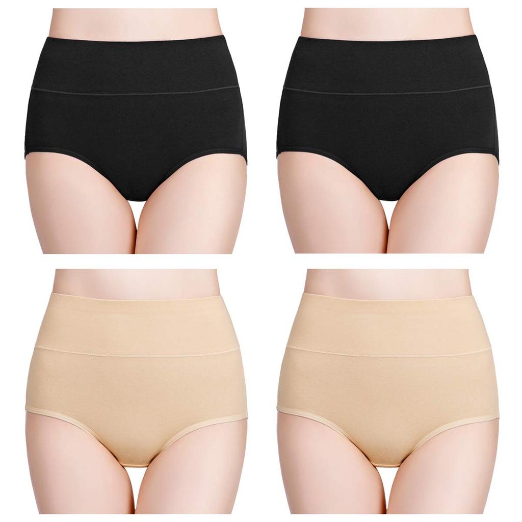 4pcs/pack Women's Cotton Underwear High Waisted Full Coverage Ladies Panties Postpartum Underwear (Regular & Plus Size)