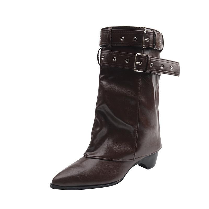 Spice Girls Belt Buckle Pants Boots Short Boots Women's Boots Early Autumn New Niche Design Short Boots Western Boots