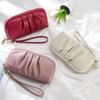 Top Grain Cowhide Versatile Pleated Leather Wristlet Wallet Clutch - Large Capacity Phone Handbag