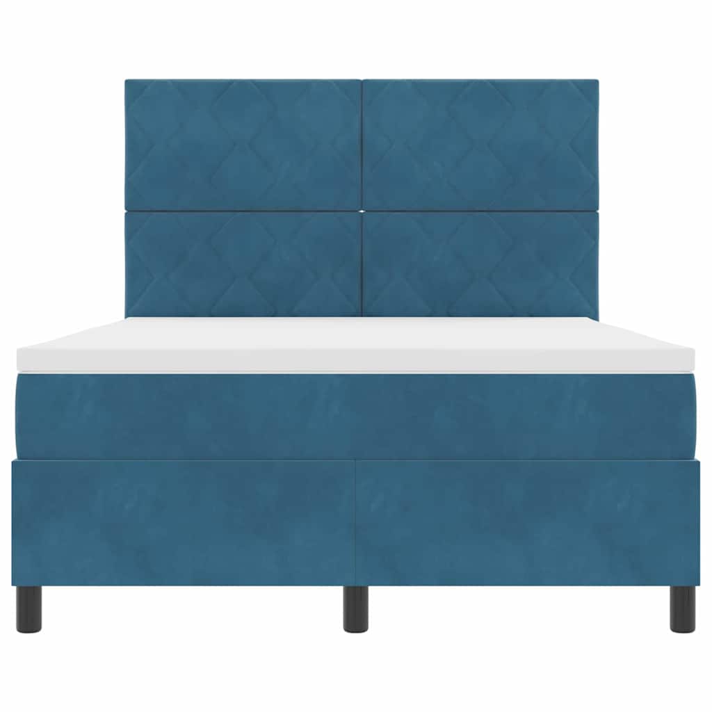 Boxspring Bed with Headboard Dark Blue 140 X 200 Cm Velvet