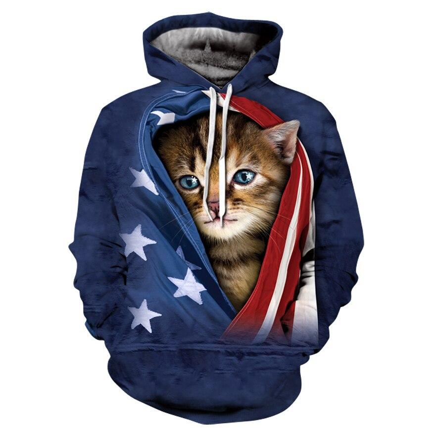 Autumn 3D Cute Cat Printed Hoodies Fashionable Casual Sports Long Sleeved Men's Hooded Sweatshirts