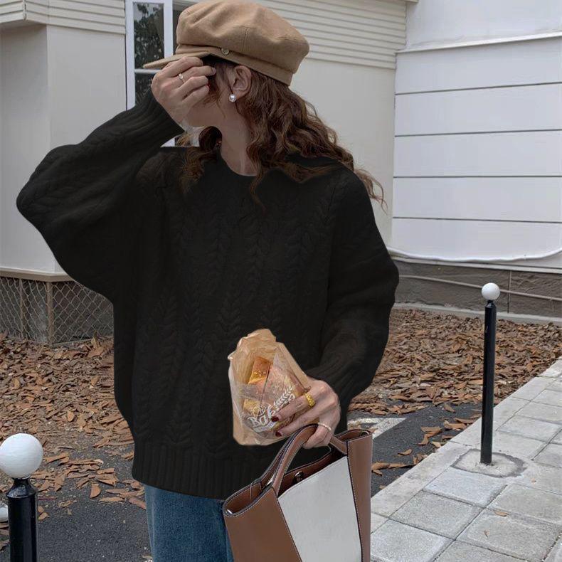 

Женский свитер крупной вязки в корейском стиле – Свободный крой, Круглый вырез, Маленький размер, Идеально подходит для старшеклассниц L 57-64kg