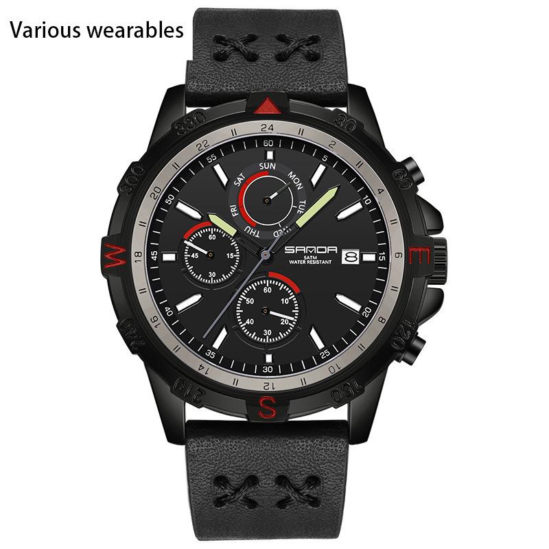 New Electronic Quartz Men's Watch Outdoor Mountaineering Sports Braided Calendar Men's Watch Three Eyes and Six Needles Watch
