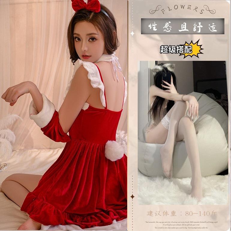 Sexy Velvet Christmas Clothing Women's Wear Uniform Suspender Dress Lolita Gown Set