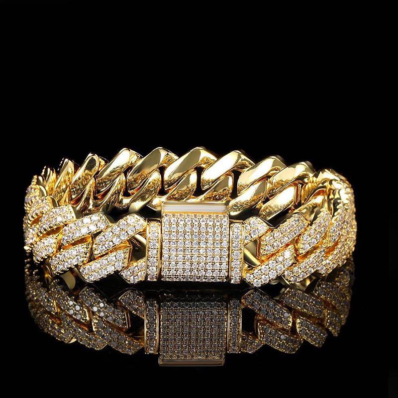 

European and American hip hop Cuban chain bracelet male and female rap hipster fashion full of diamond zircon jewelry 7inch (17.8cm)