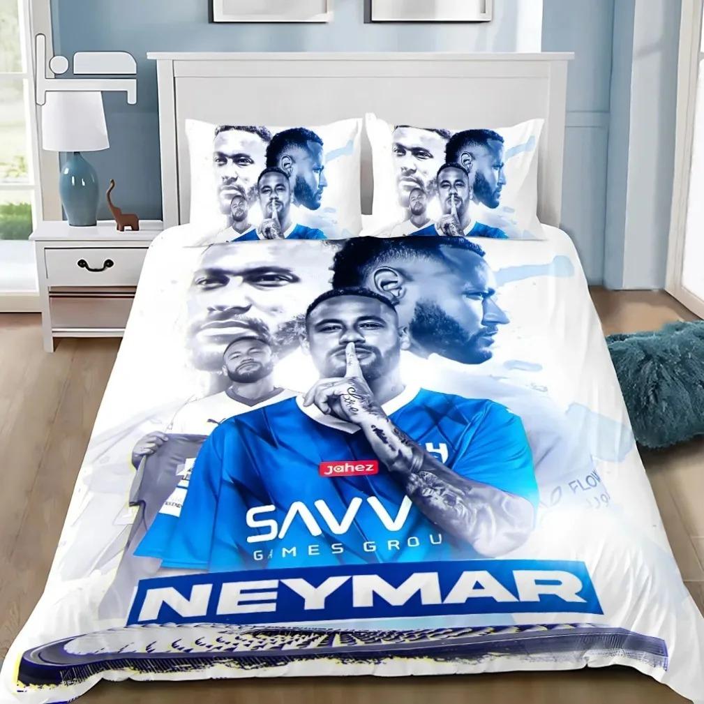 Modisches Fußball-Superstar N-Neymar Bettwäscheset 3D-bedruckter Bettbezug Bettwäscheset Weich King Full Size Bettwäscheset Für Jungen