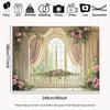 2D Romantic Balcony Backdrop Ornate European Window with Pink Roses Photography Background