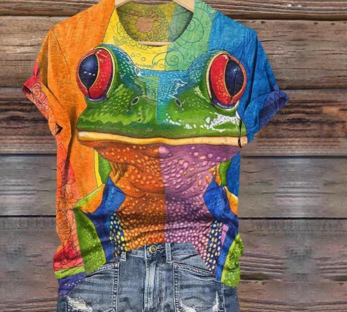 European & American 3D Printed Denim Pet Dog Round Neck Short Sleeve Women's Casual Loose Top, 2026 Style