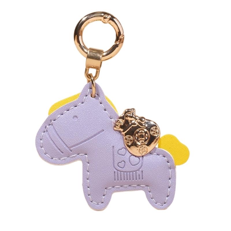 Adorable Cartoon Horse Keychain Leather Symbolizing Wealth Animal Pendant Keyring for Daily Use and Gift Occasions