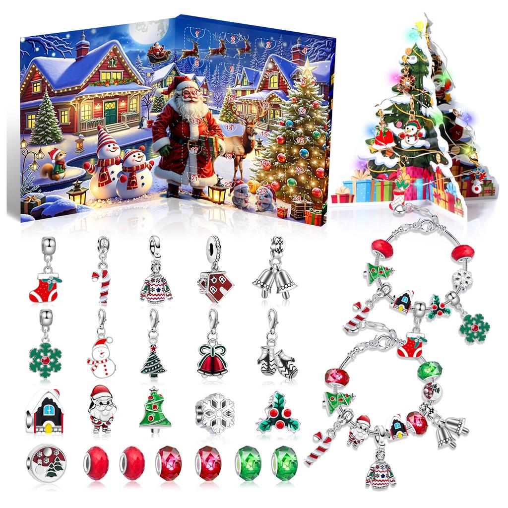 Countdown Christmas Charm Bead with Christmas Tree DIY Christmas Charms Beads Bracelet for Girls Kids Teens and Adults