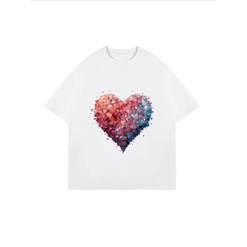 White Oversized T Shirt With Colorful Heart Print For Casual Wear