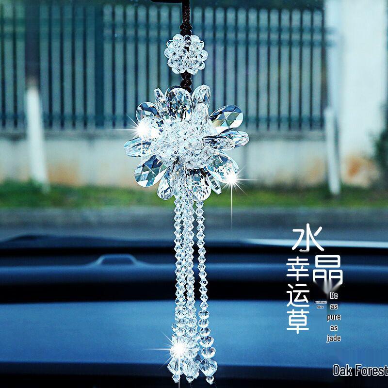 High-End Crystal Car Rearview Mirror Pendant - Stylish Women's Ornament