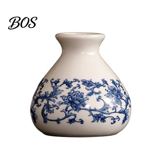 Non-absorbent Flower Pot Small Blue and White Porcelains Vase, Mini Chinoiserie Bud Vintage Ceramic Compact Bonsai Oriental Handmade Chinese