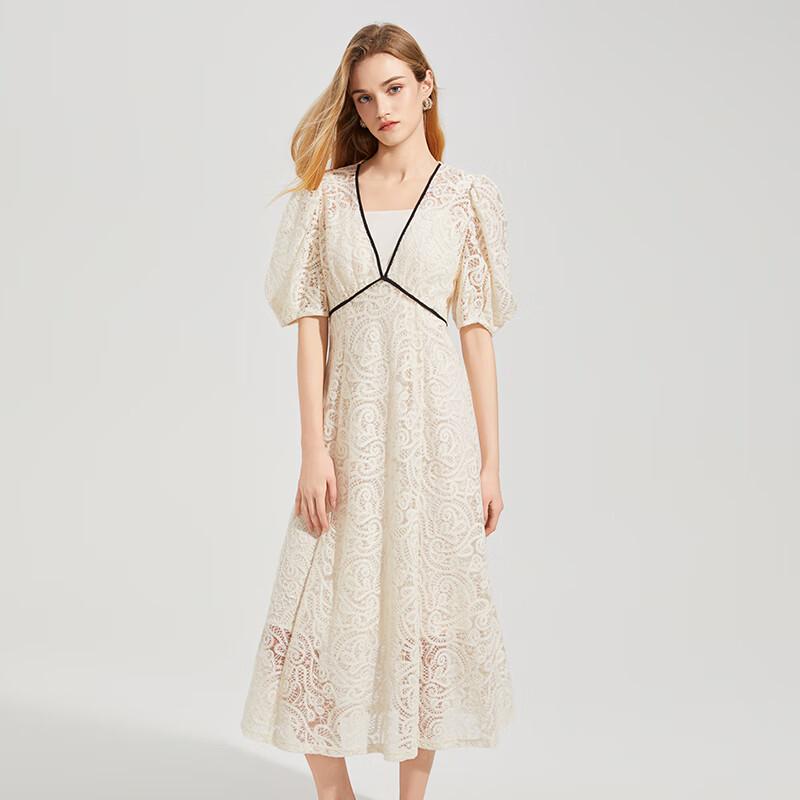 Women's Elegant V-Neck Lace Midi Dress