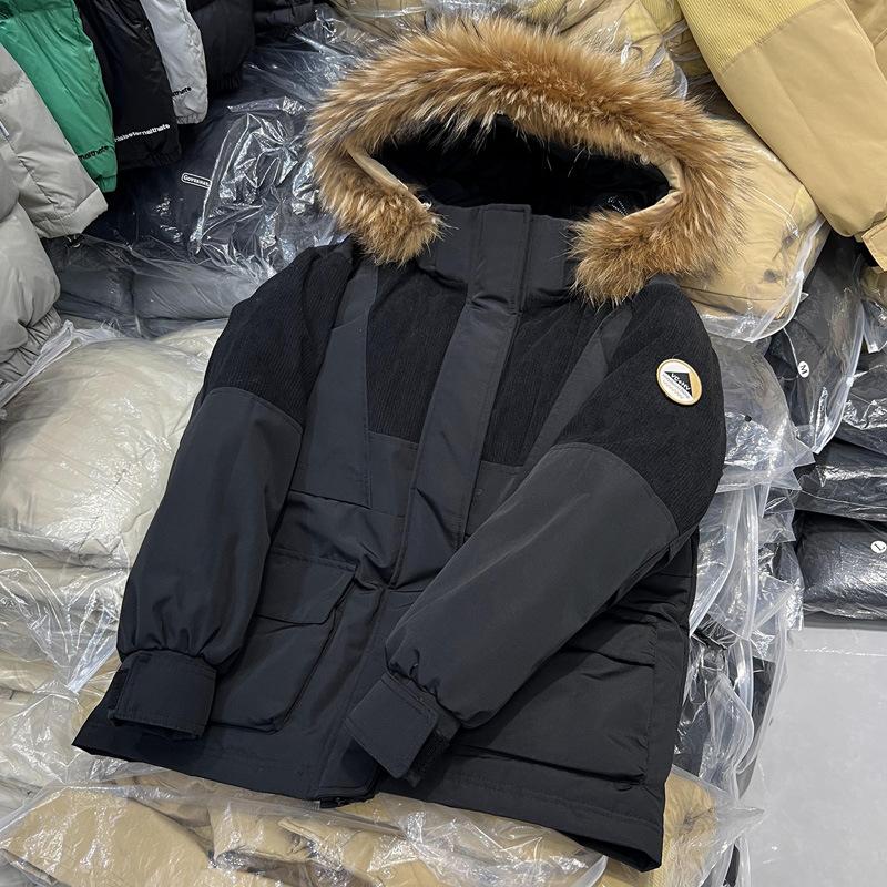 New Big Fur Collar Down Jacket Women's Medium and Long Loose Thickened Hooded Tooling Pie To Overcome Couple's Coat