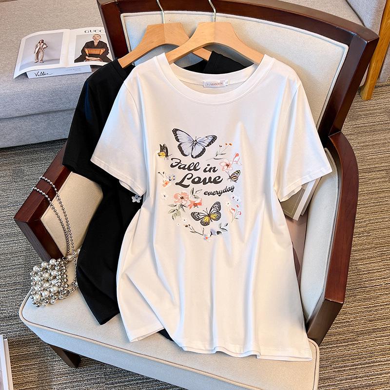 

Plus Size Mid-Length Round Neck Loose T-Shirt for Women (200/300/350 jin) 2XL белый