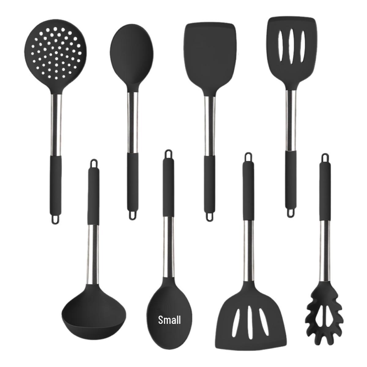 8-Piece Non-stick Silicone Kitchenware Set: Stainless Steel Handle Spatulas & Stir-Fry Pan