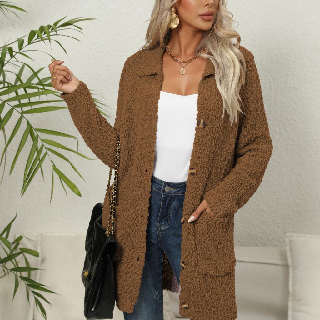 New Sweater European And American Women's Pocket Button  Neck Knitwear Cardigan Sweater Coat Women