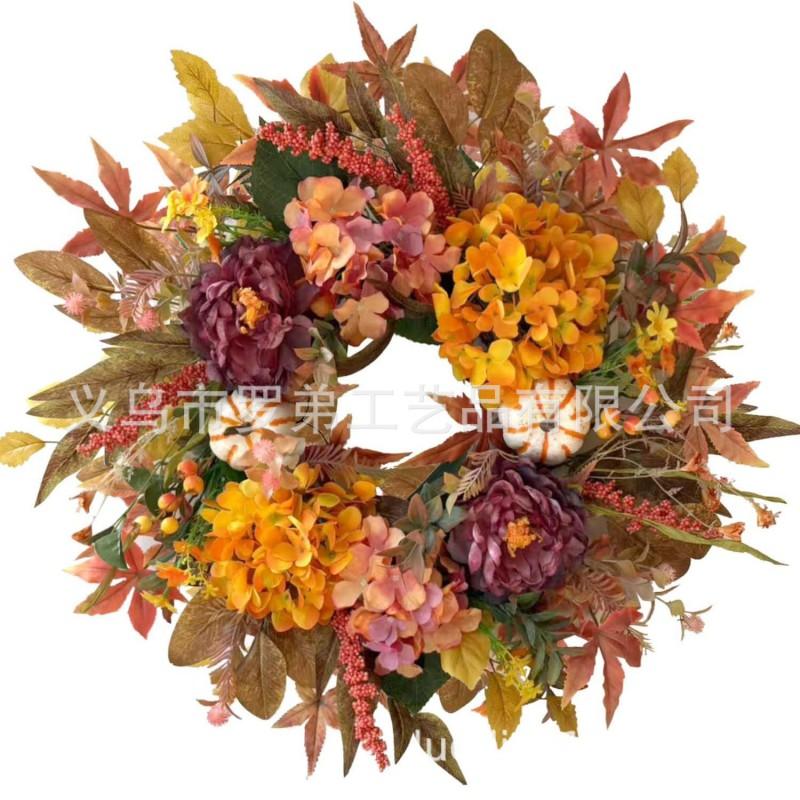 Harvest Wreath With Pumpkins Berries Vine Circle Halloween Thanksgiving Door Decor