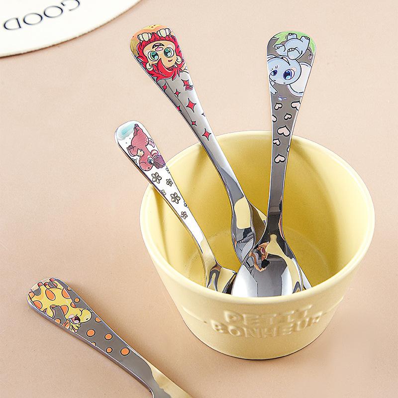 1/4pcs Stainless Steel Kids Cutlery Cartoon Pattern Carving Child Tableware Cute Knife Spoon Fork Set Outdoor Tableware