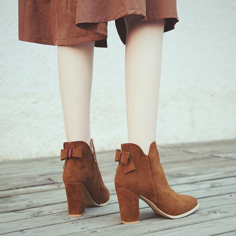 Thick Girl Woman High Heel Ankle Boots Lace Up Peep Toe Leather Shoes Winter