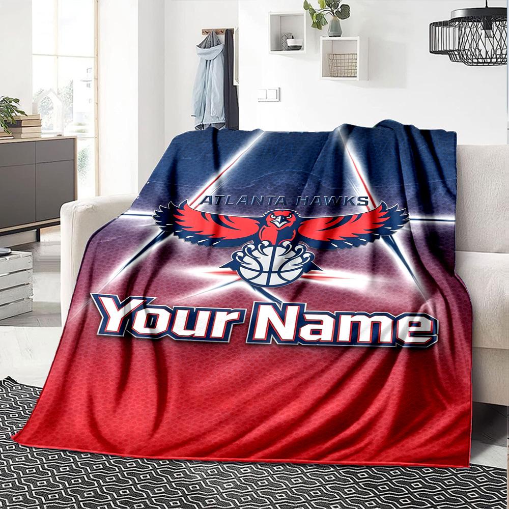 Name Custom Atlanta Hawks Print Flannel Blanket High Quality Warm Comfortable Cover for All Seasons Perfect for Gifts Home Decor