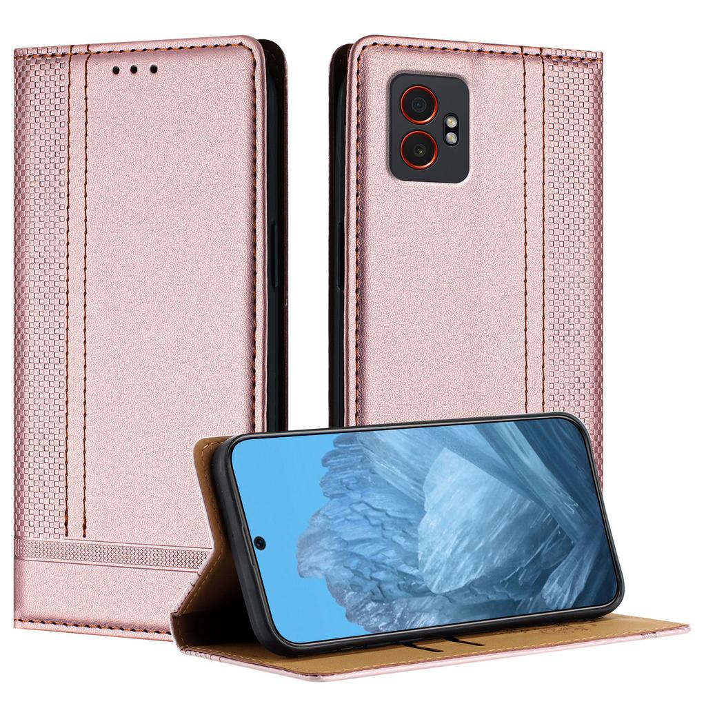 For Samsung Galaxy XCover7 Pro Case L-Shaped Grid Pattern Leather Stand Phone Cover with Card Slots