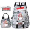 Chainsaw Man Anime Print Student Backpack Set for Girls with Lunch Bag Pencil Case School Daily Use