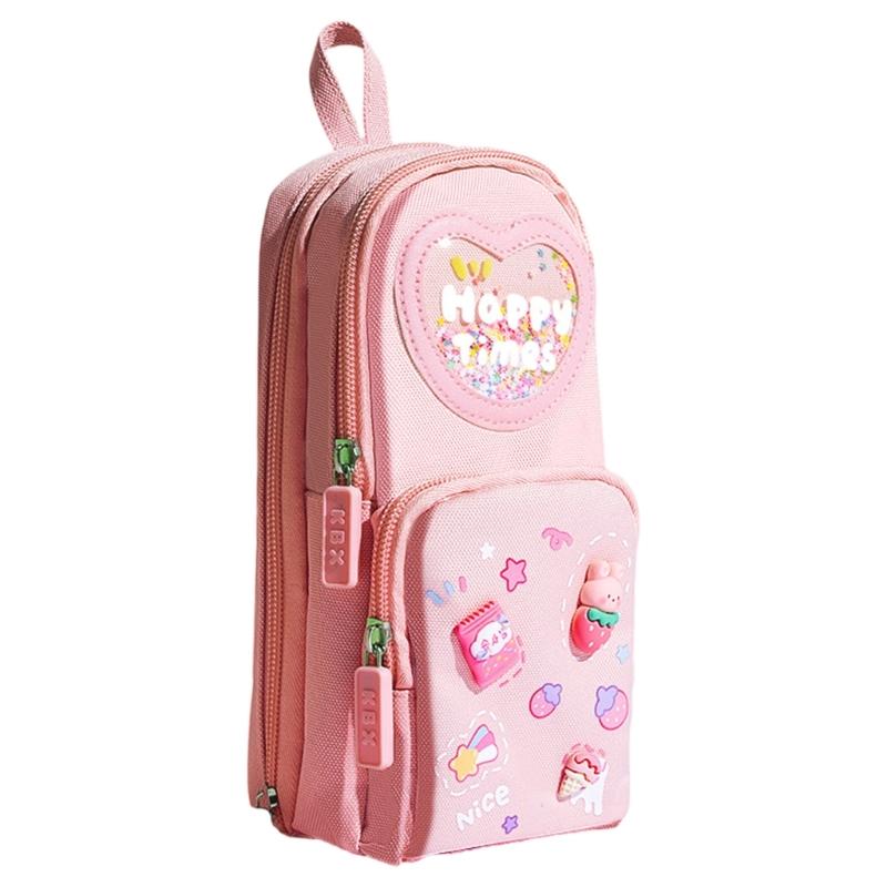 

Cartoon Pen Bag 6 Compartment Big Capacity Pencil Case Zippered Pencil Pouches Standing up Pen Holder Bag for Student