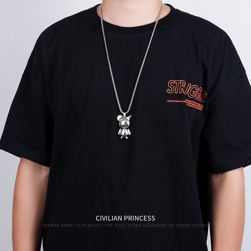 Wind Movable Doll Necklace Men'S Titanium Steel Non-Fading Chain Hip-Hop Personality Little Monster Pendant Women'S Summer Tide