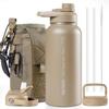 OneTigris 1 Liter Stainless Steel Water Bottle Set with Cover, Vacuum Insulated, Keeps Hot or Cold, Includes 3 Replacement Lids, 2 Straws, and 1 Brush