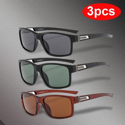 3pcs Square Sunglasses Set for Men Women UV400 Protection Outdoor Driving Fishing Shades Brand Eyewear