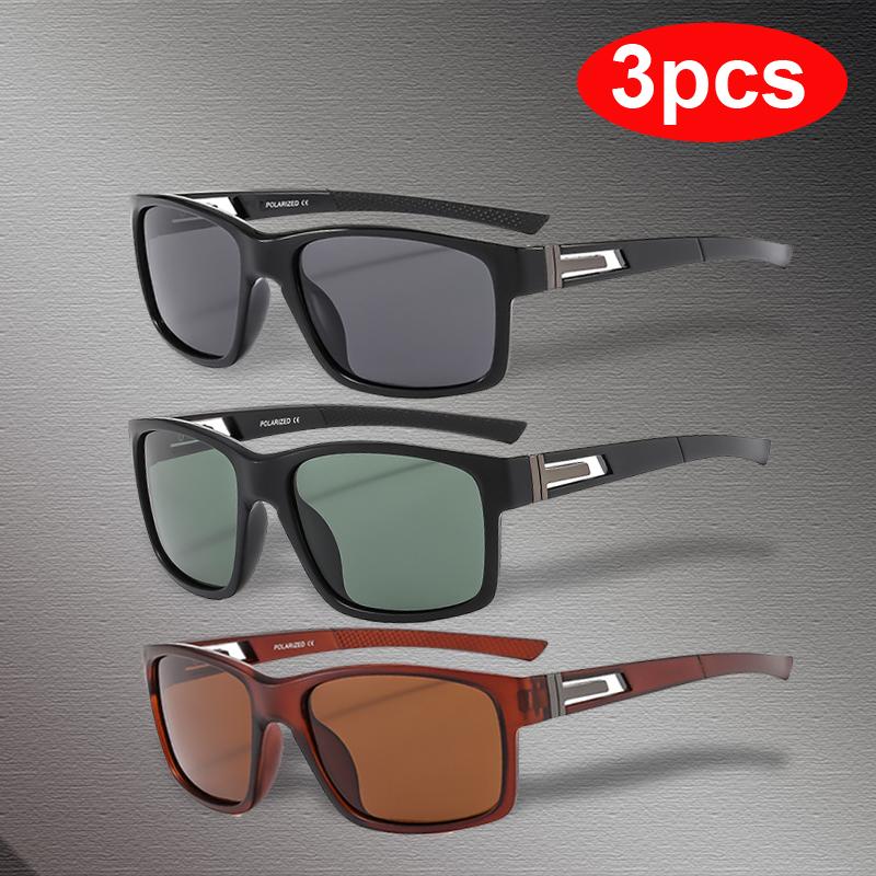 3pcs Sets Sunglasses Men Women Polarized Square Sun Glasses Brand Rectangle Driving Fishing Shades UV400 Glasses Outdoor Eyewear