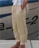 Cotton and Linen Solid Color Rolled Hem Casual Pants with Customizable Patterns