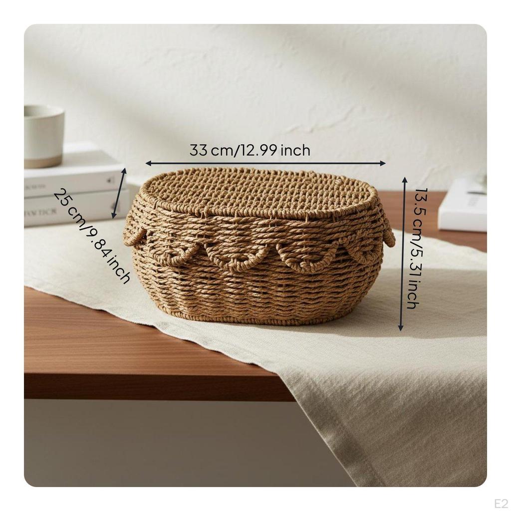 Woven Paper Rope Basket Material Lidded Storage Rustic Desktop Organizer for Crafters,