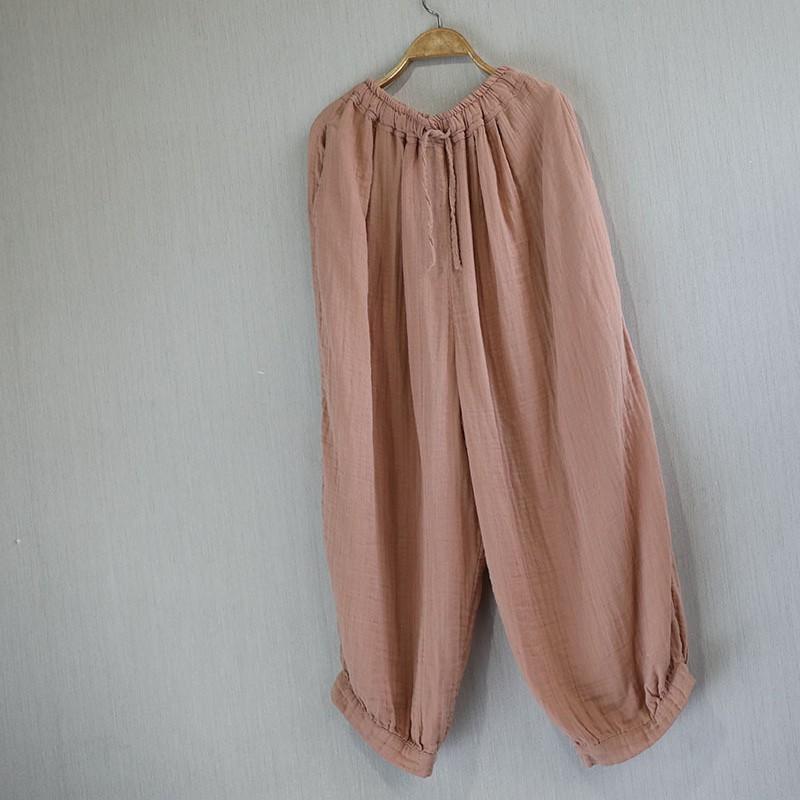 Johnature Pantaloni Larghi Vintage da Donna Primavera Vita Elastica Morbidi Larghi Pantaloni Monocolore Tasche Pantaloni Femminili