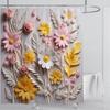 3D Floral Shower Curtain Set Orange Flower Design Fabric Bathroom Decor Waterproof Washable Shower Curtain Set with Hooks