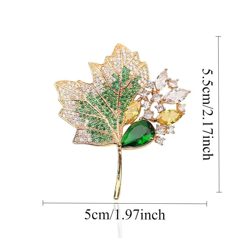 Broches Feuilles d'Érable en Cristal Vert Vintage pour Femmes Strass Mariage Banquet Fête Robe Broches Bijoux