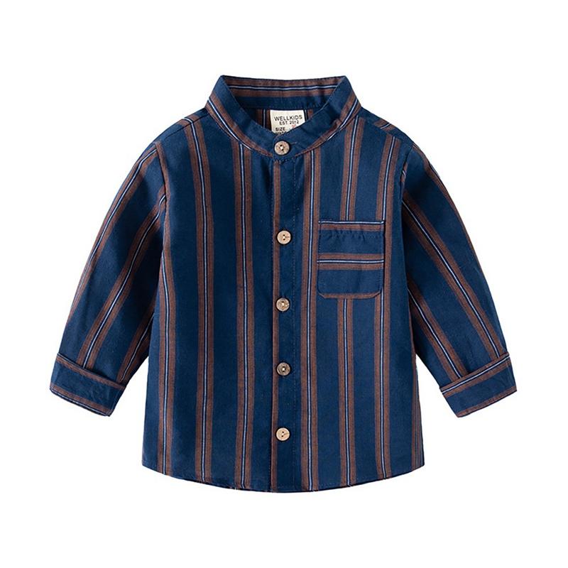 2-8 Years Kids Boys Striped Shirt Long Sleeve Button Top 120