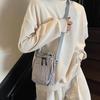 Mini Canvas Bag Women's Simple Casual Lightweight Mobile Phone Small Square Bag Drawstring Bundle One Shoulder Crossbody Bag KTB