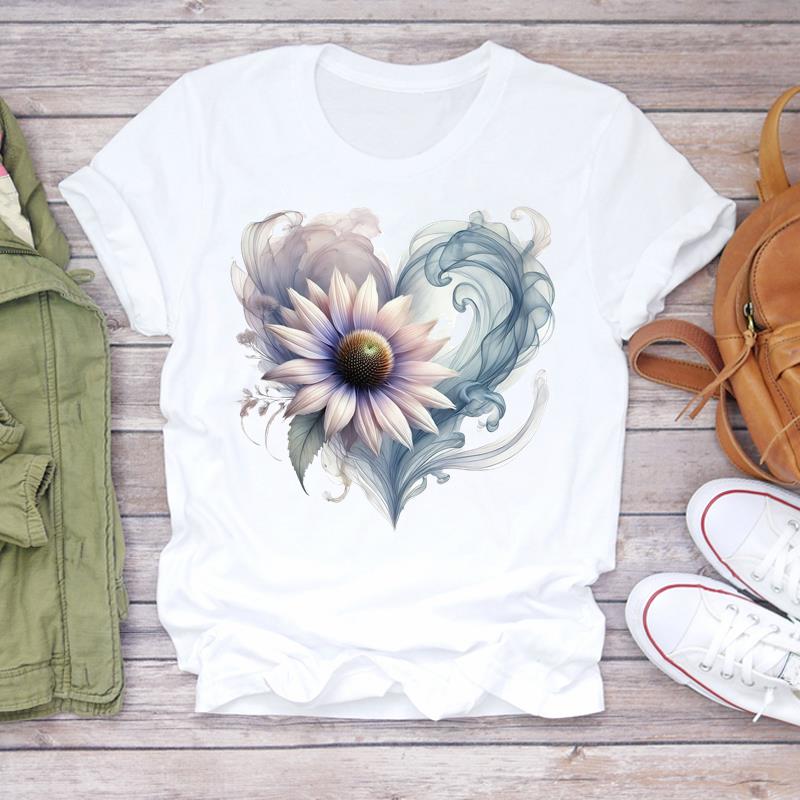 (Asian Size) trend love heart Graphic Short Sleeve T-shirts Lady Female Top Printed Fashion Clothing Women Casual T Shirt Tee