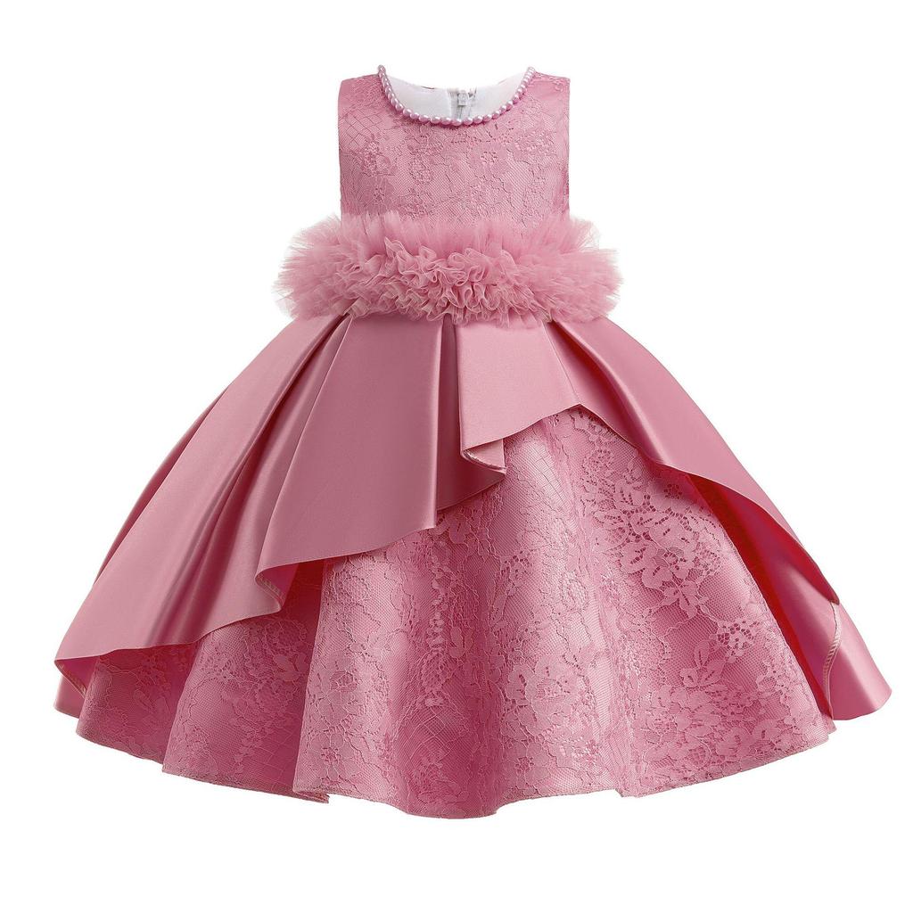 Robe de Princesse en Satin Moelleux pour Filles - Tenue Courte d'Été pour Mariage & Spectacle pour Enfants