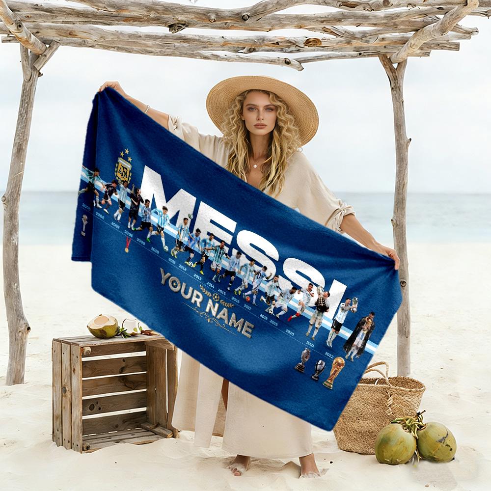 Football Messi Personalized Name Beach Towel Super Soft Microfiber Quickdry Fabric