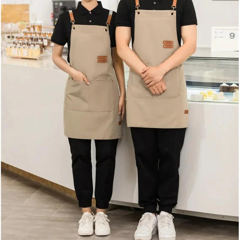 Kitchen Apron with Pockets, Work Clothes, Chin Cleaning Apron, Restaurant Waiter Work Clothes