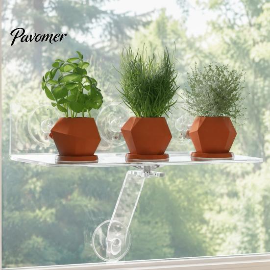 Kitchen Window Herb Stand Sill Plant Shelf with Strong Suction Cups, Clear Acrylic Wall Small Item Display Rack Mounted Floating Ledge, for